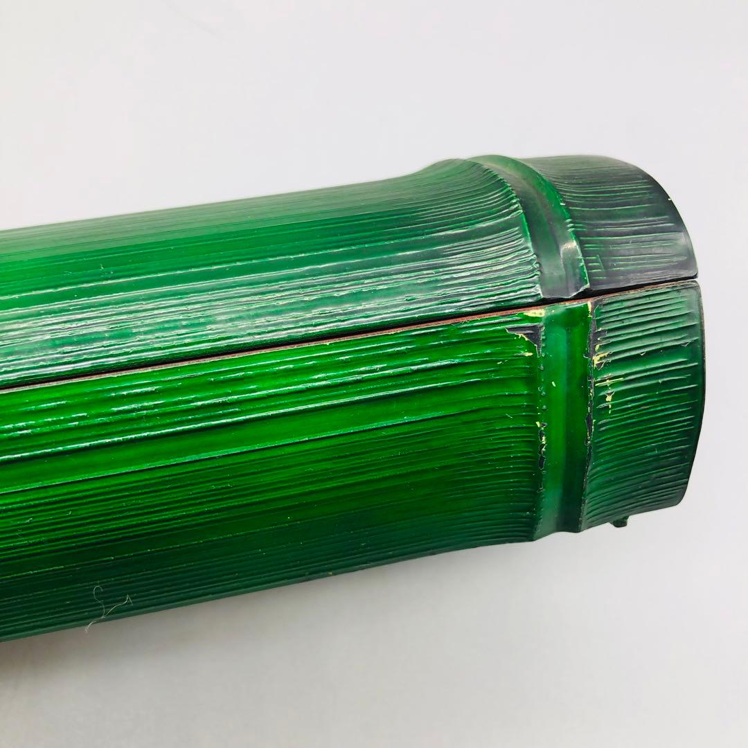 緑グリーン竹筒バンブー型寿司桶そば容器弁当箱2点セット蓋付き小物入れ昭和レトロ