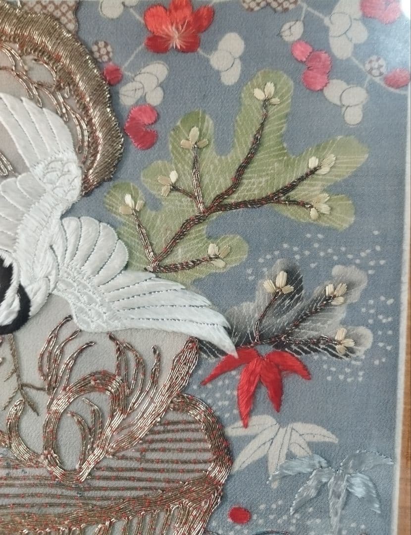 開運■縁起物■鶴亀太古岩紋様・縮緬打掛(額装仕上げ)華麗なる繊細な和装文化刺繍