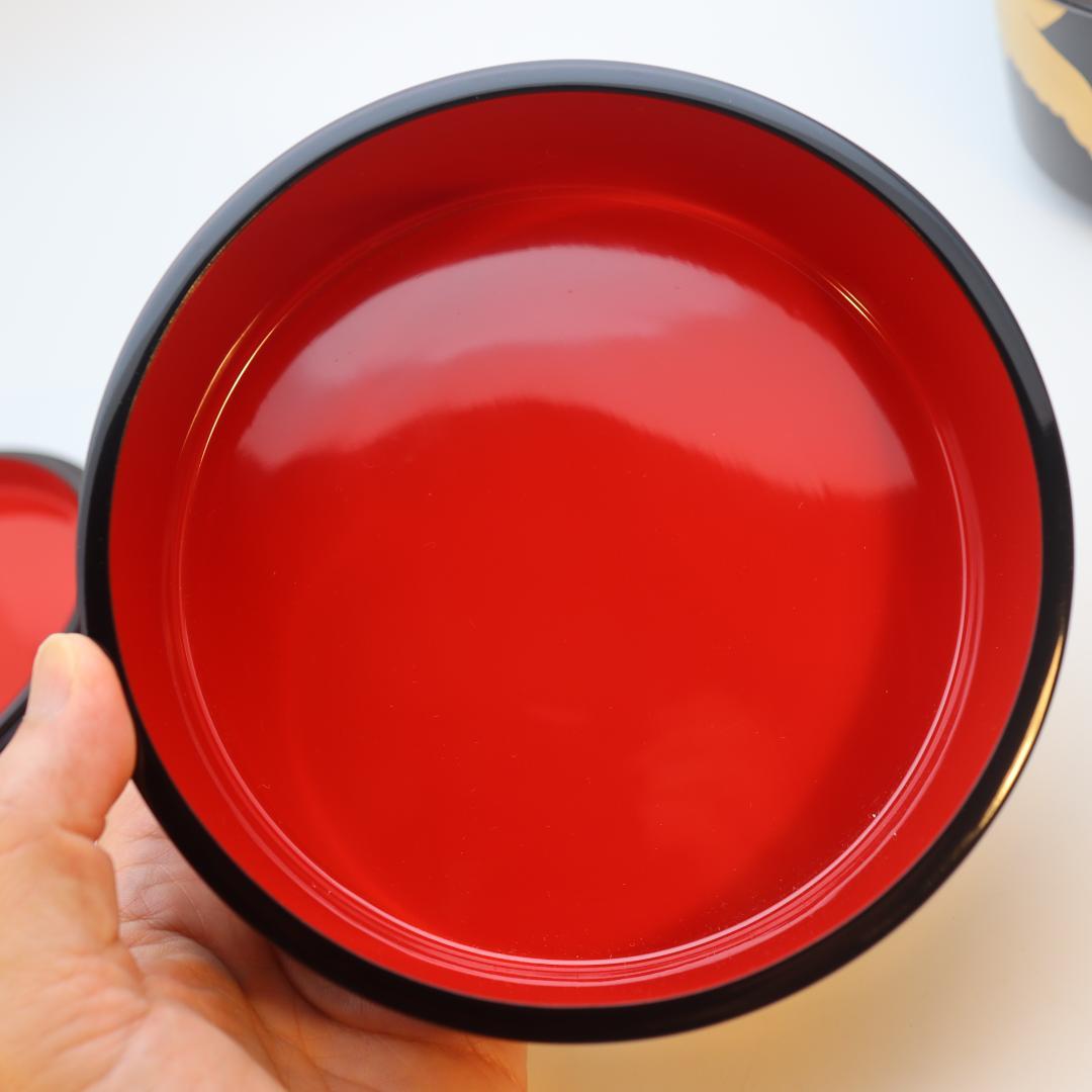 輪島塗　鶴蒔絵　三段重箱　丸型　丸重箱