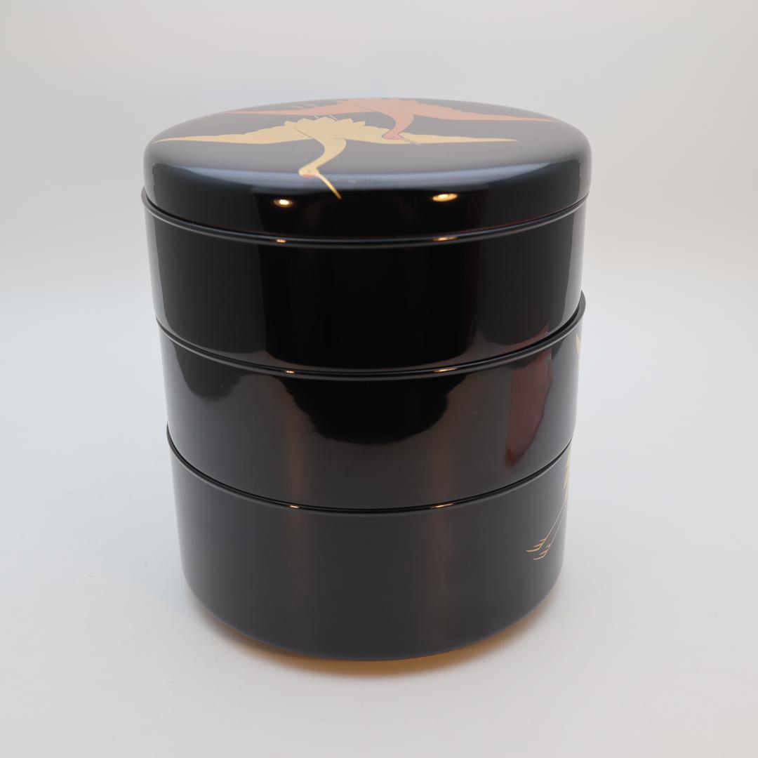 輪島塗　鶴蒔絵　三段重箱　丸型　丸重箱