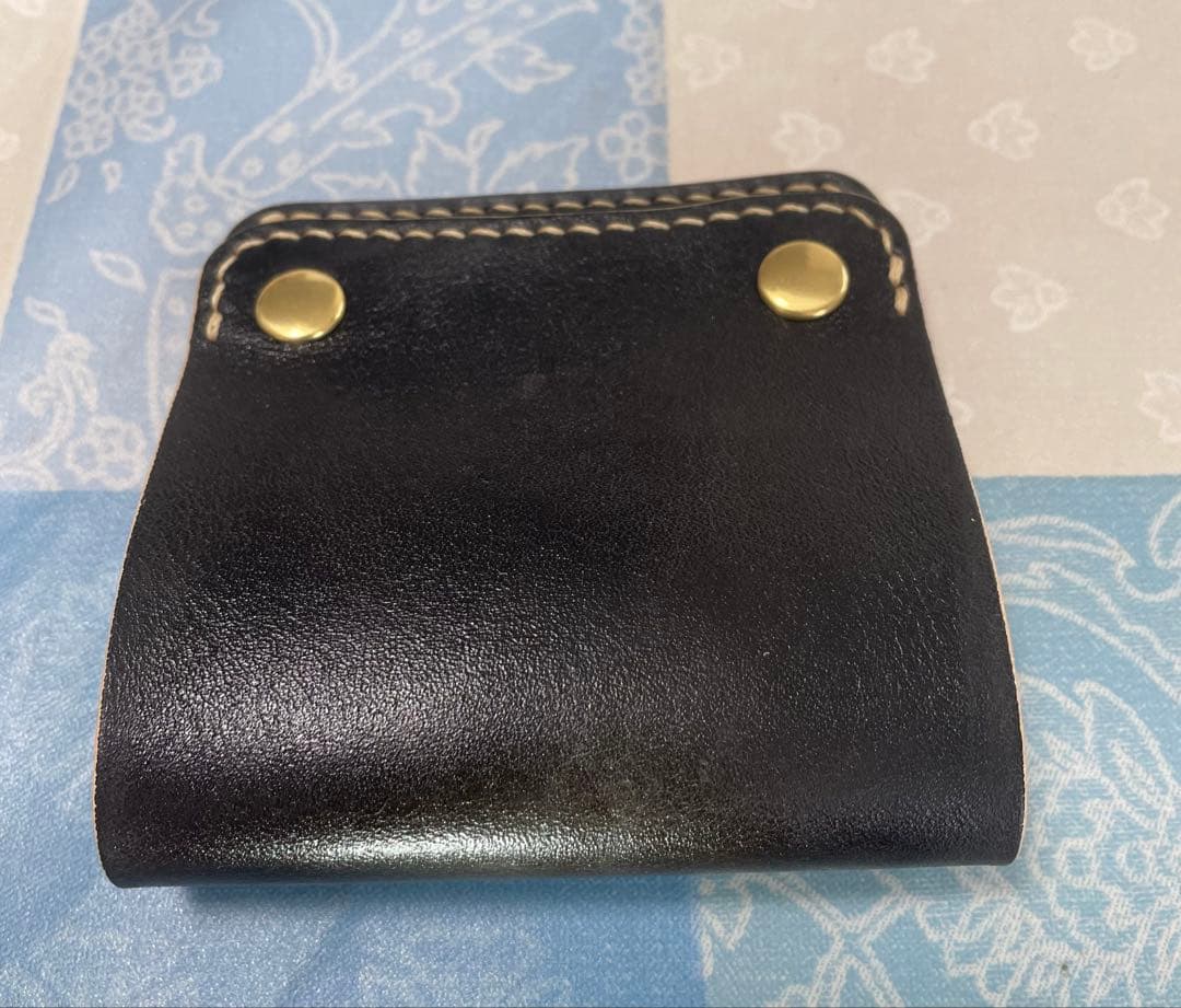 トラッカーウォレット　part8 薄型コンパクト二つ折り　黒　本革　ハンドメイド