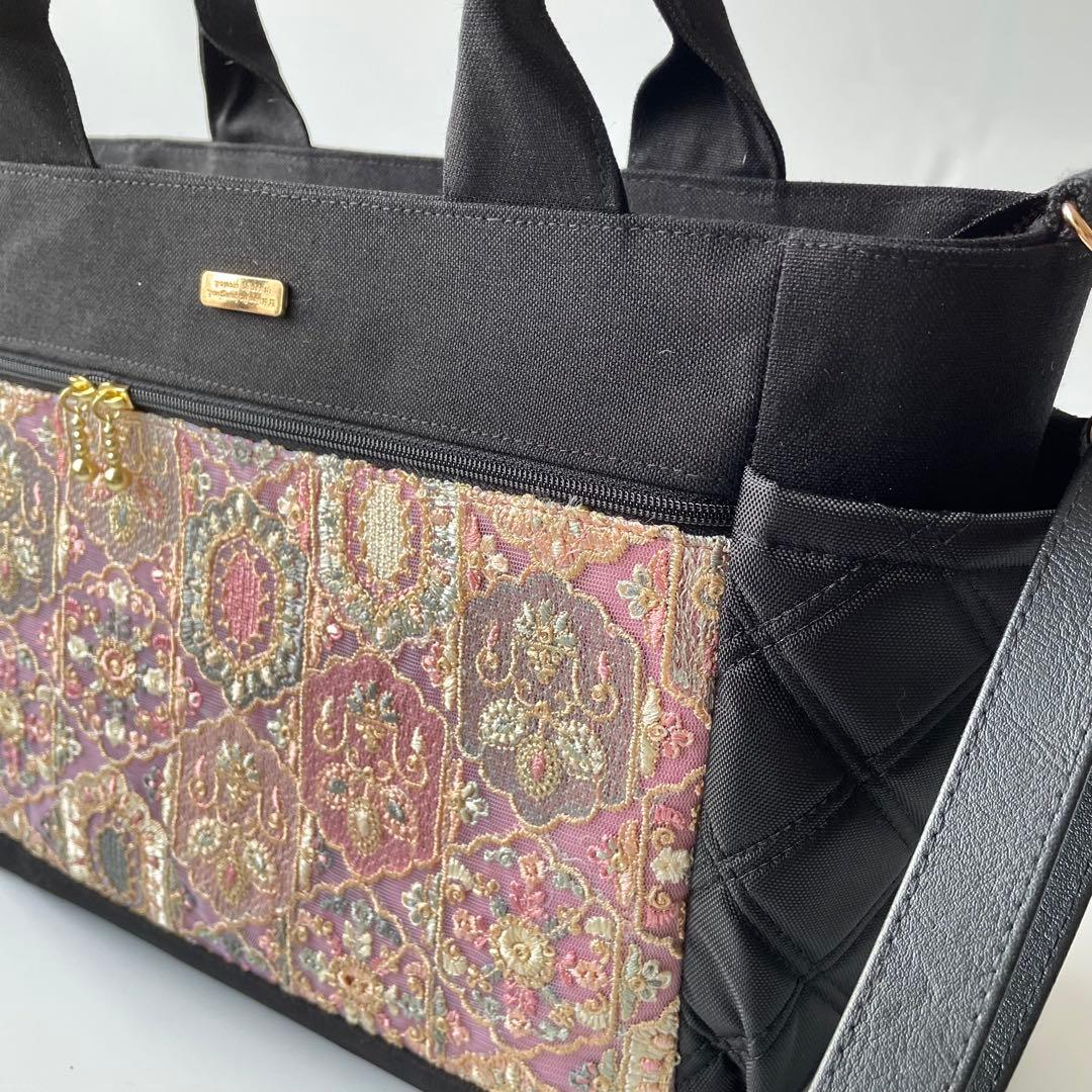 クッキー　サイドポケット2wayトートバッグM インド刺繍チュール