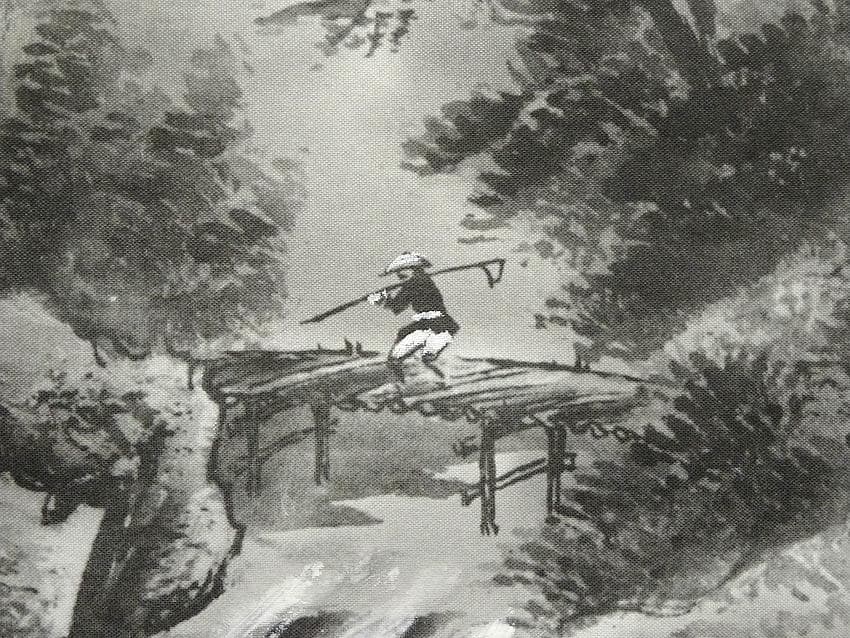 掛軸 正林『水墨山水』日本画 絹本 肉筆 共箱付 掛け軸 g041510