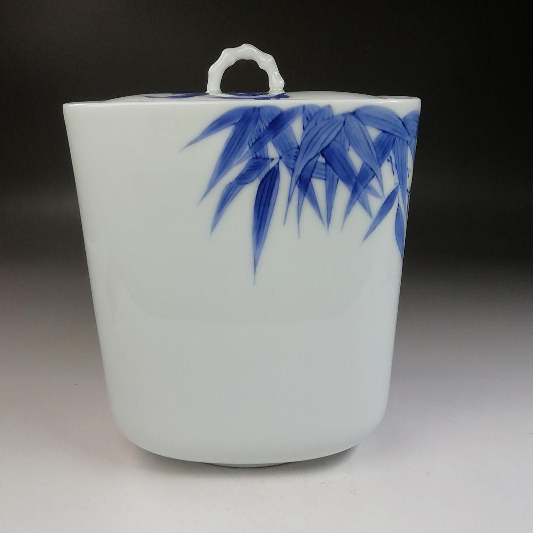 Ｔ７２１　水指　『白磁　染付　竹林』『四方水指』『横石喜助』　共箱　茶道具