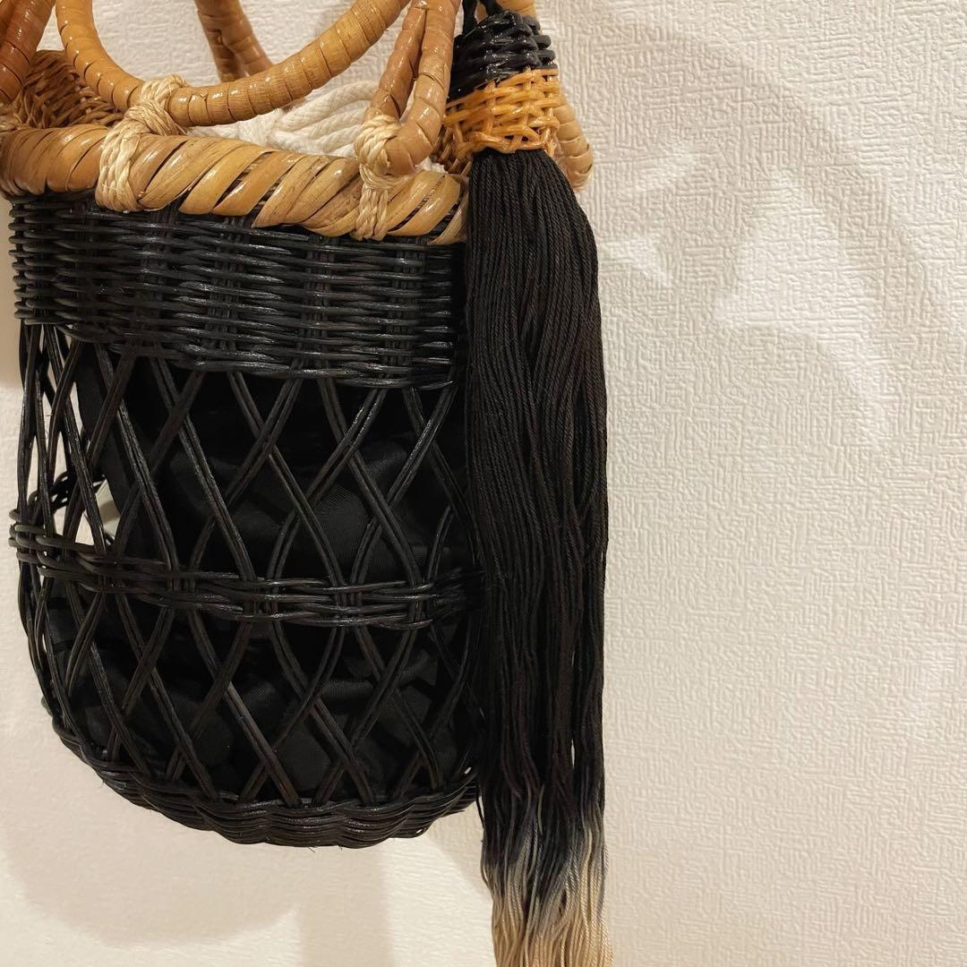【美品】GALERIE DES BAINSかごバッグ ブラックラタン 巾着付き