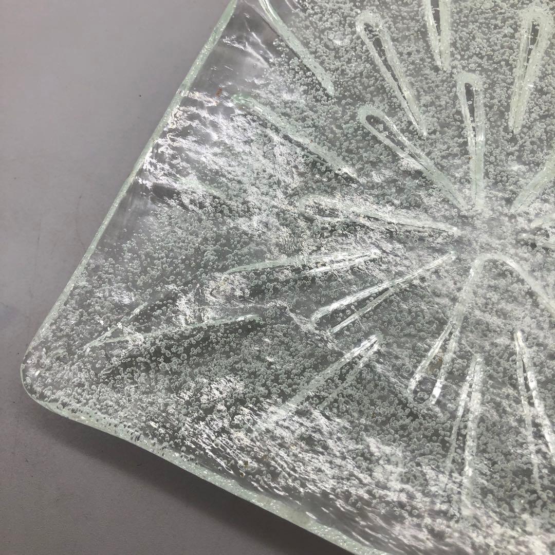 岩田工芸ガラス気泡放射線デザイン角皿プレート25cm昭和レトロビンテージ食器