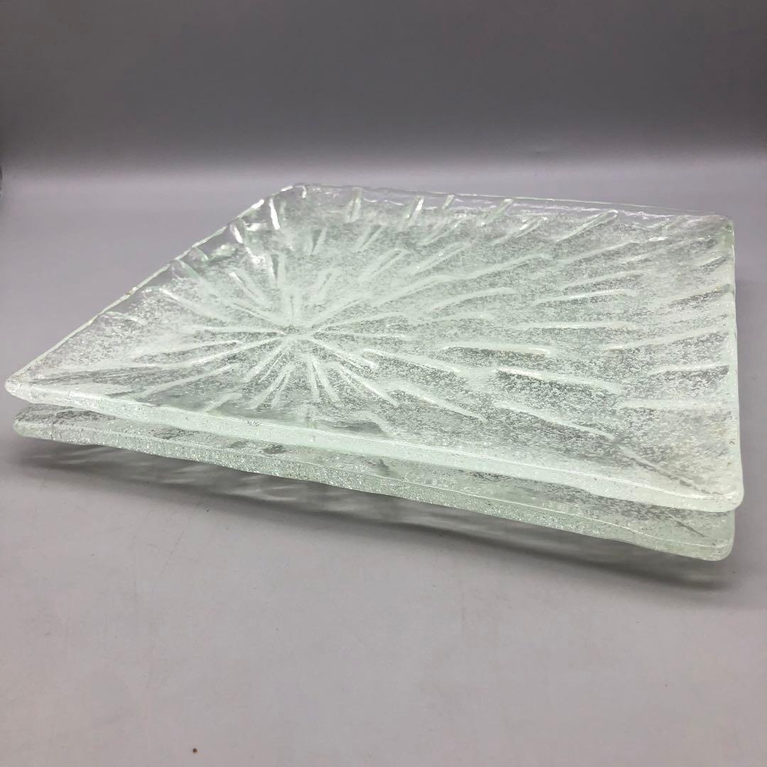 岩田工芸ガラス気泡放射線デザイン角皿プレート25cm昭和レトロビンテージ食器