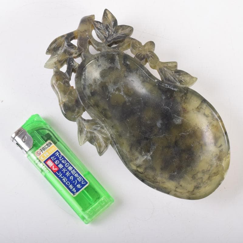 中国　玉石彫刻　瓢箪彫　水孟　筆洗　時代箱付　V　6955