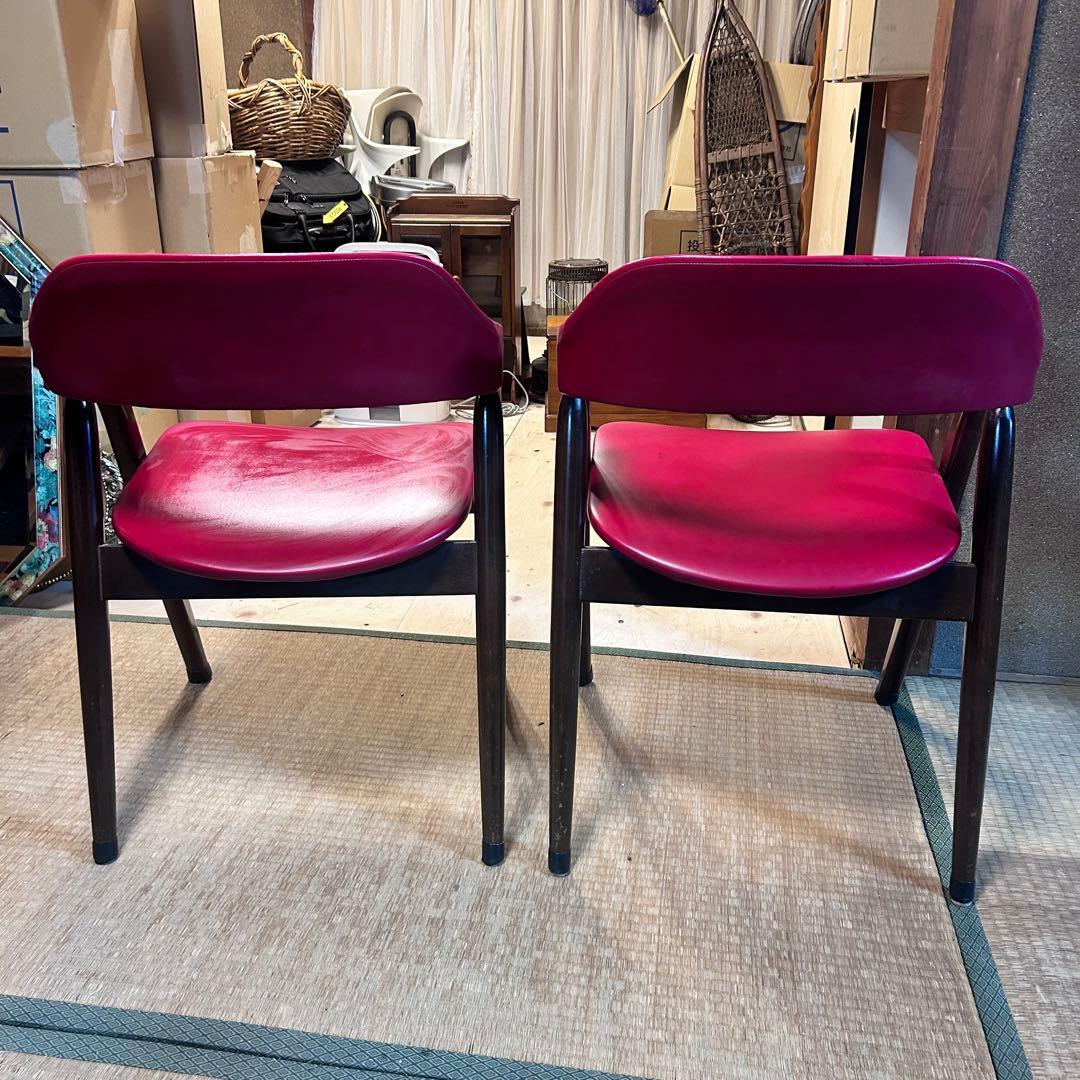 辻木工　曲木チェア 2脚セット 赤 レッド 木製 ダイニングチェア