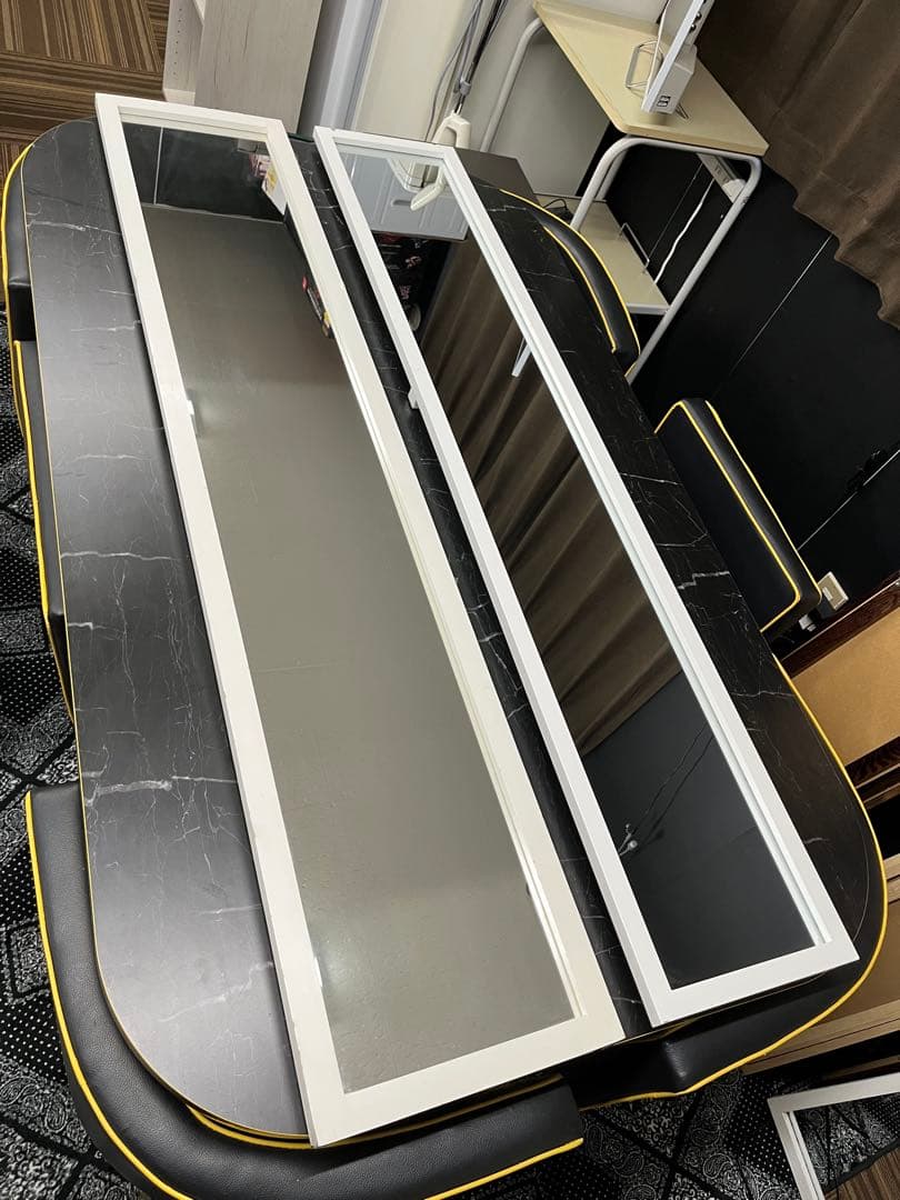 姿見（全身鏡）木目調 ブラックフレーム 2枚セット