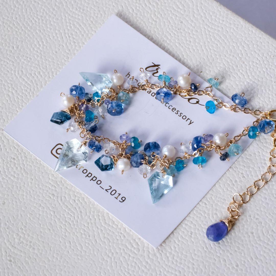 14kgfアクアマリンペンタゴン・ロンドンブルートパーズブレスレット