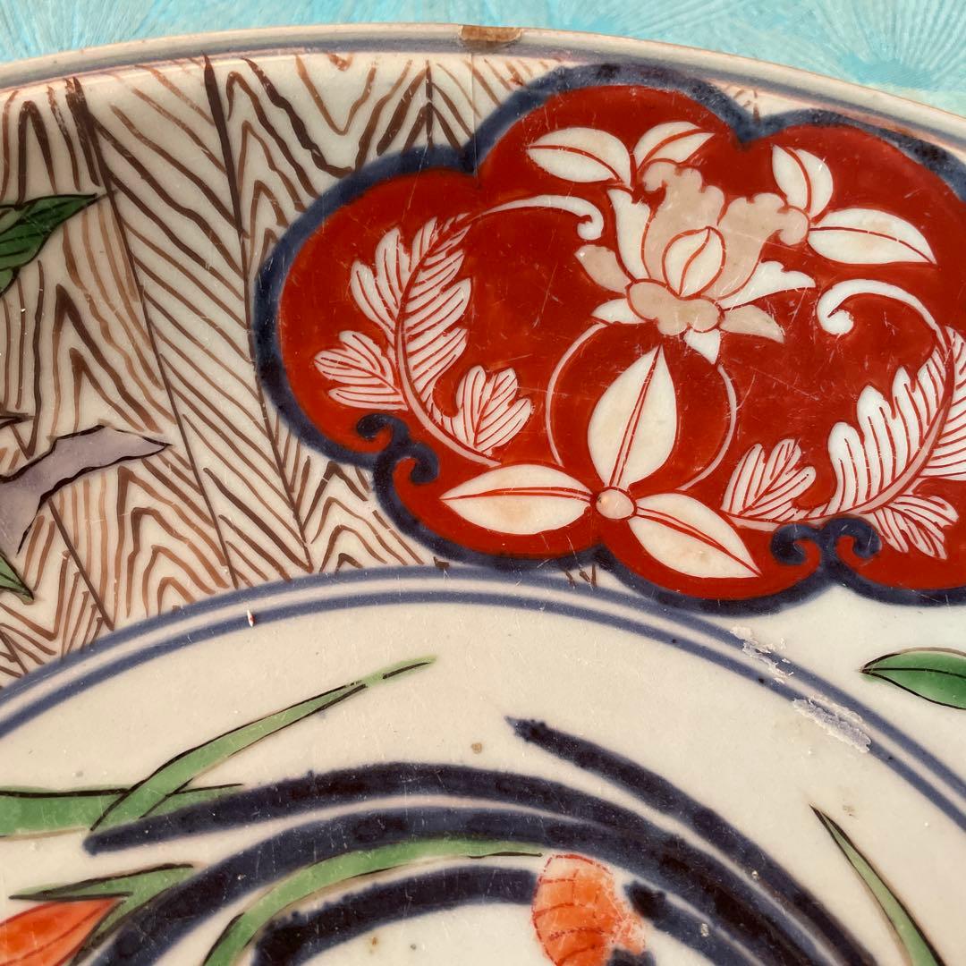 幕末明治　染付　色絵　草花紋　大皿