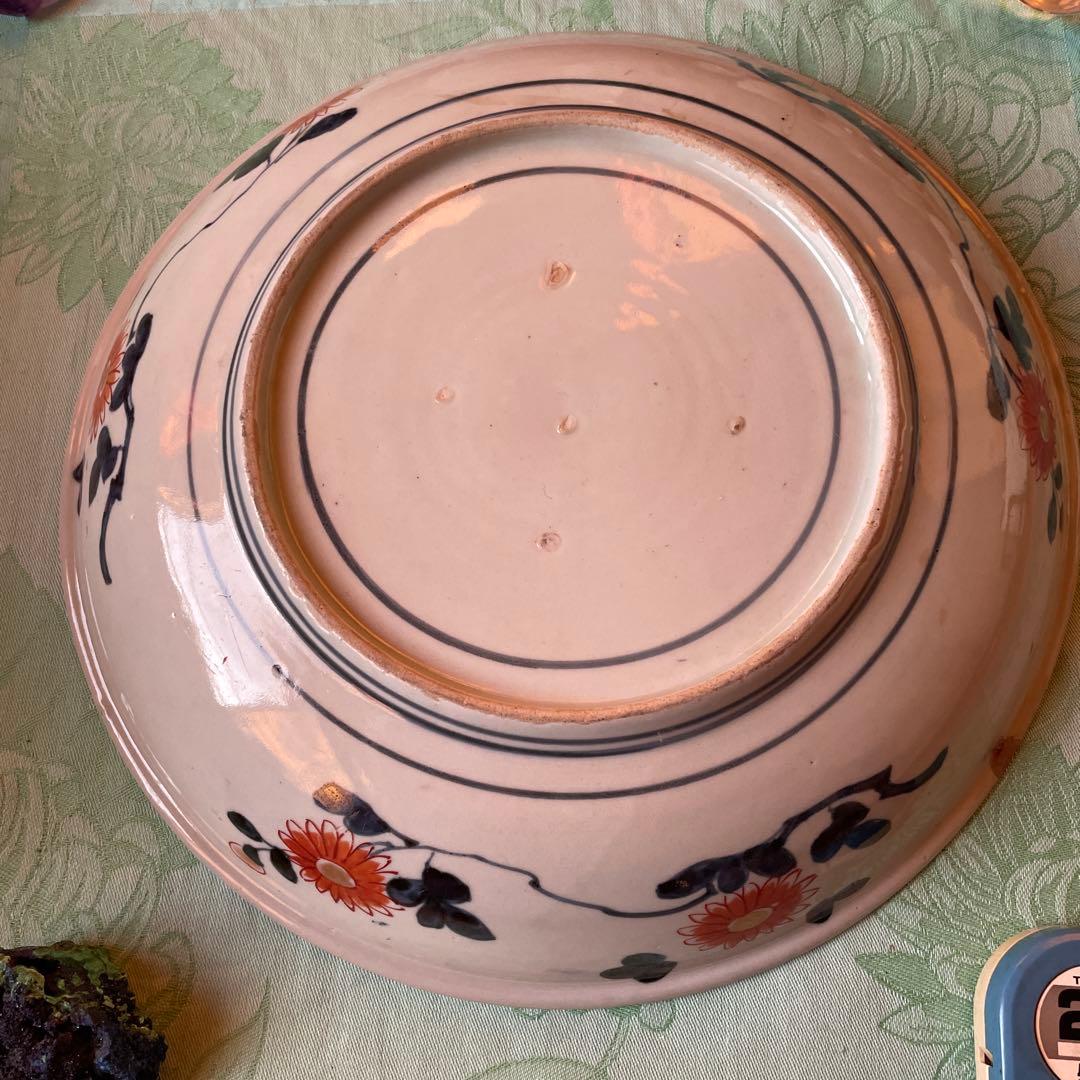 幕末明治　染付　色絵　草花紋　大皿