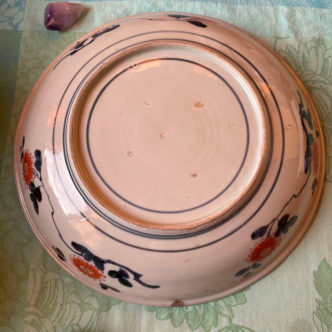 幕末明治　染付　色絵　草花紋　大皿