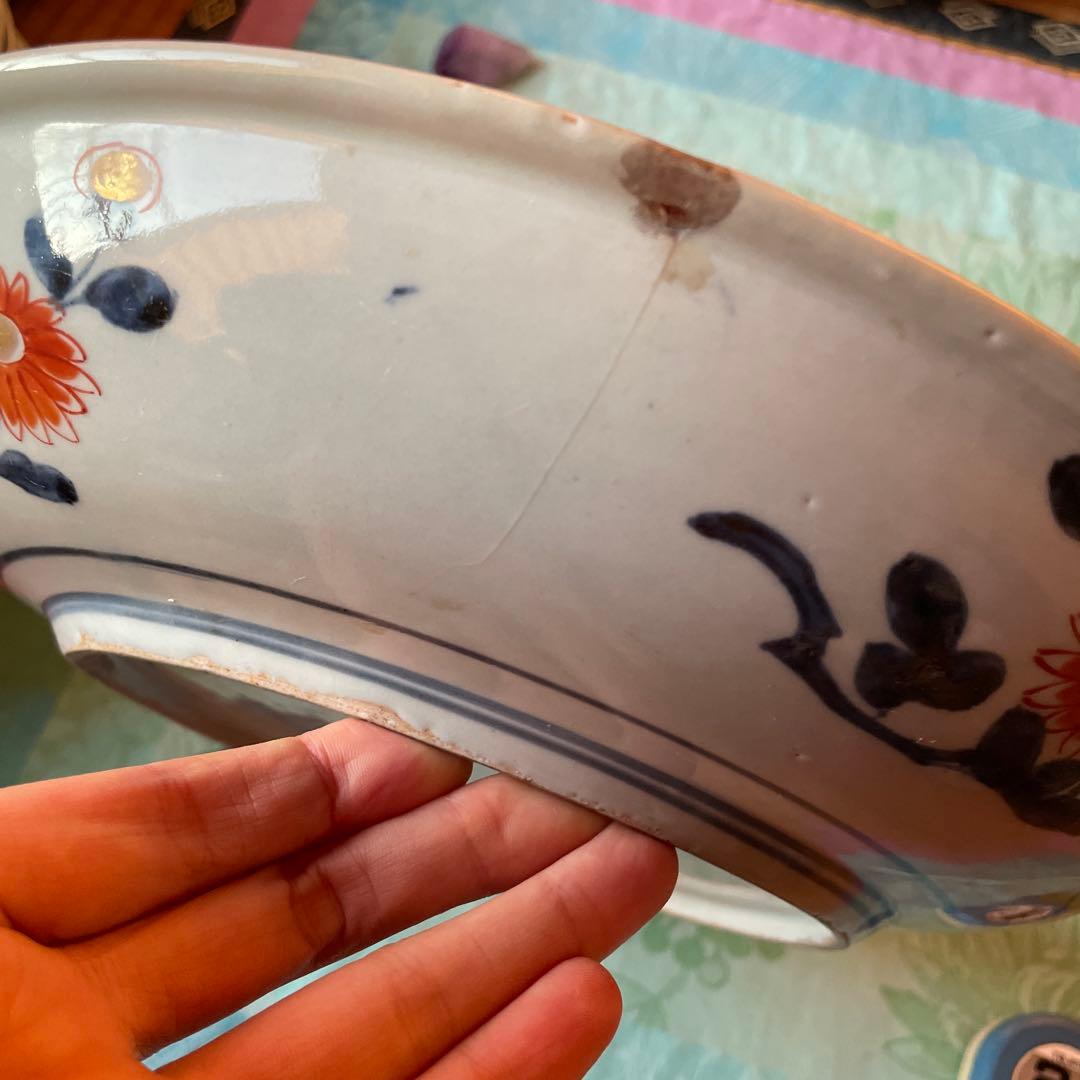 幕末明治　染付　色絵　草花紋　大皿