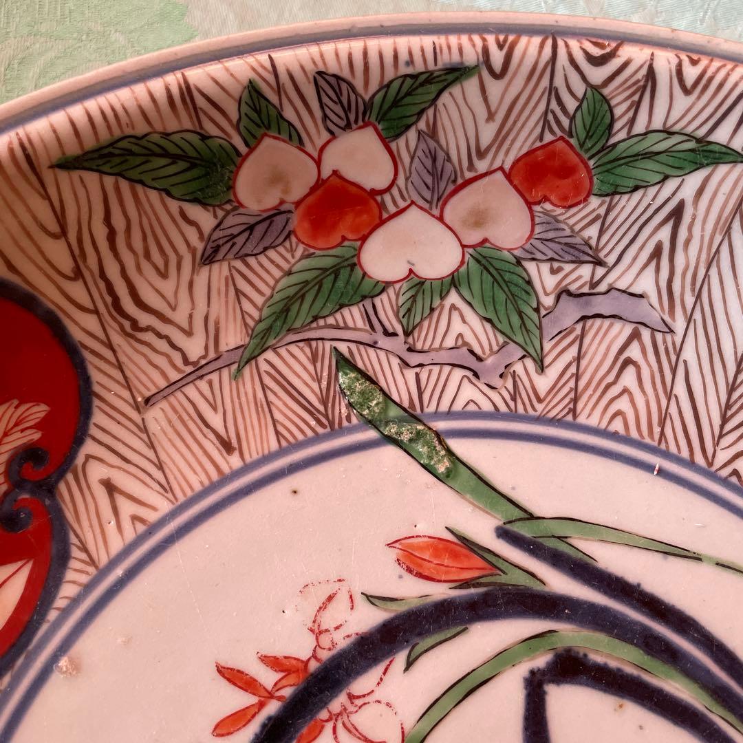 幕末明治　染付　色絵　草花紋　大皿