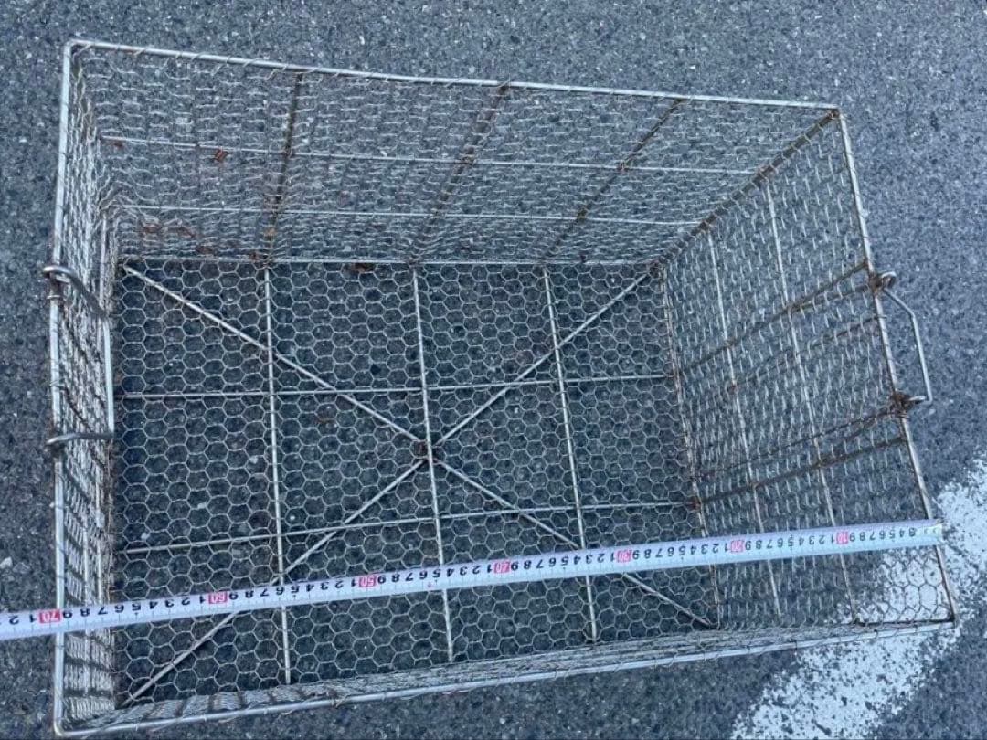 長方形　バスケット 約70cm x 49cm x 39cm ステンレス　亀甲金網