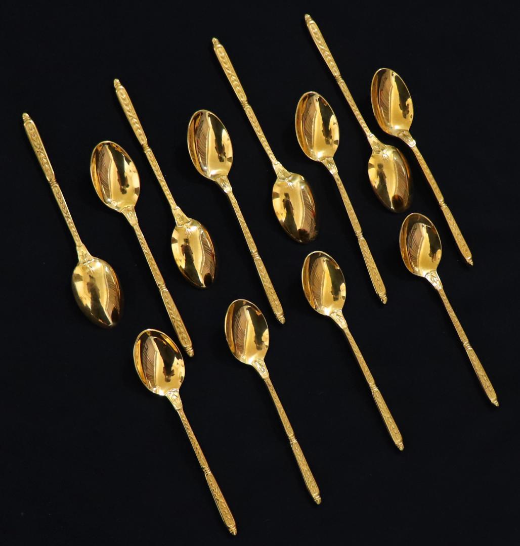 クリストフル 最高級箱付き 24金プレート ナターシャ装飾モカスプーン 12本