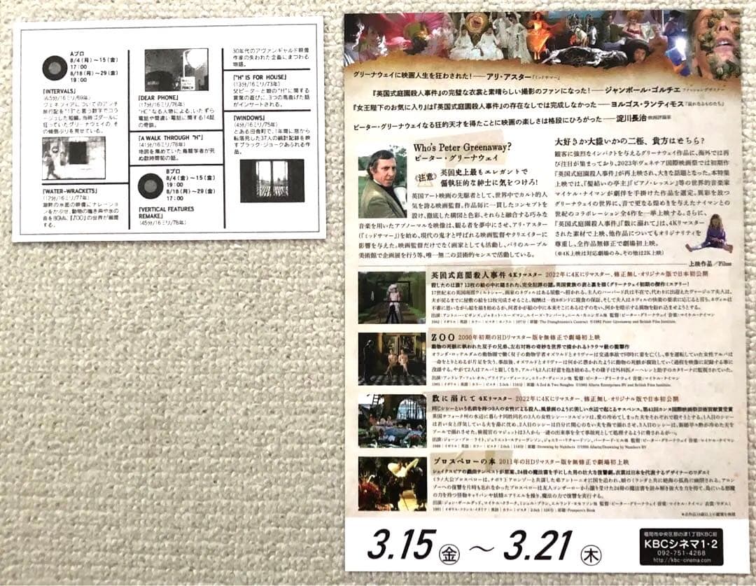 お値下げと追加　ピーターグリーナウェイ　監督作品チラシセット　映画フライヤー