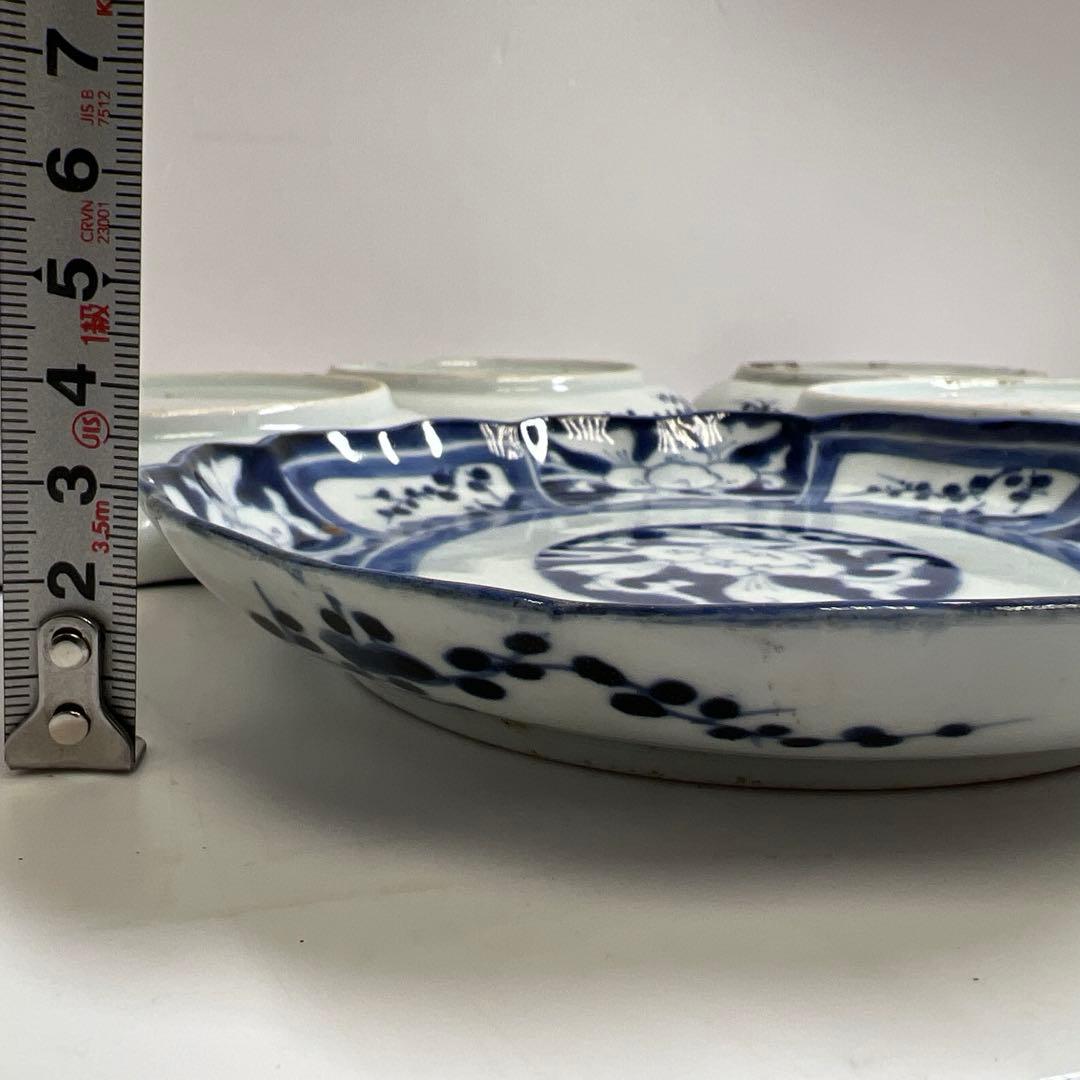 古伊万里　染付輪花皿5枚　幅約17.5㎝　東Y8-0323②