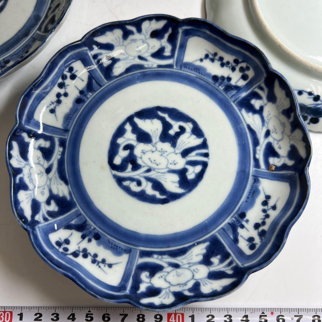 古伊万里　染付輪花皿5枚　幅約17.5㎝　東Y8-0323②