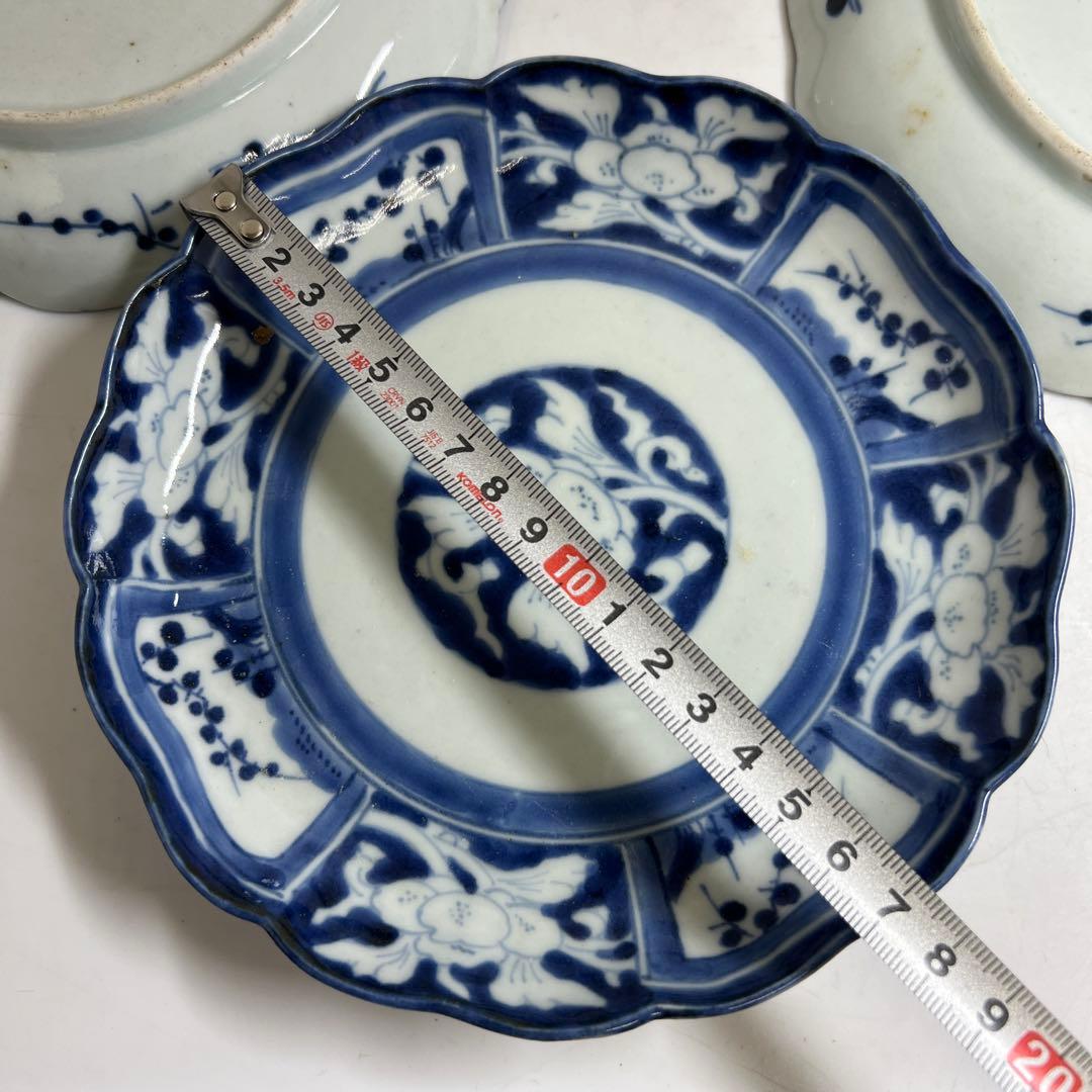 古伊万里　染付輪花皿5枚　幅約17.5㎝　東Y8-0323②
