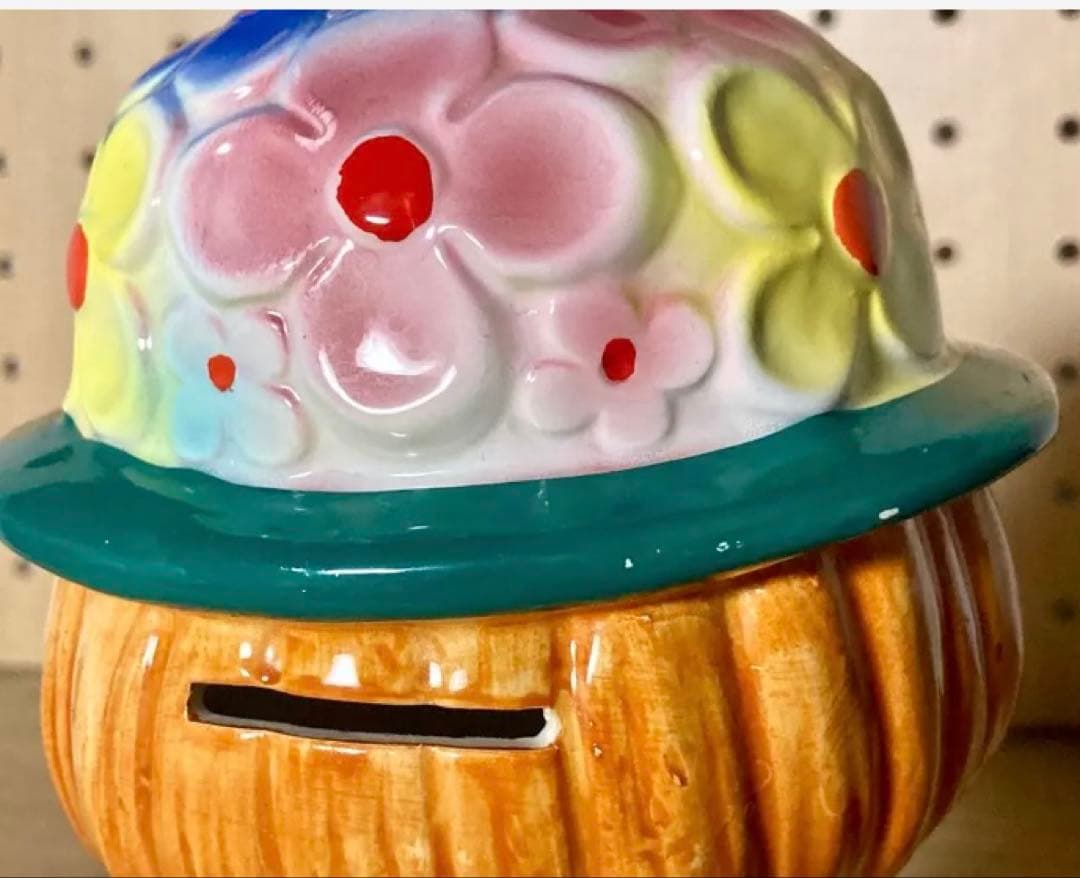 20日まで値下げ 水森亜土 当時物 陶器製 貯金箱 昭和レトロ