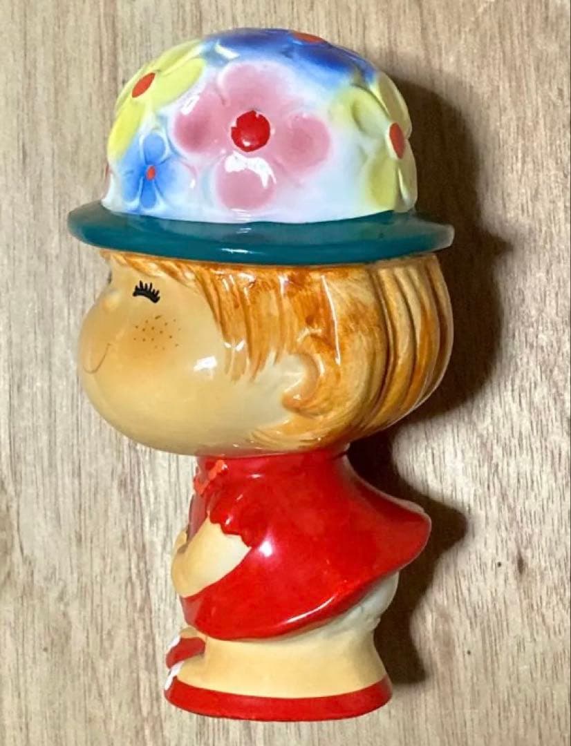 20日まで値下げ 水森亜土 当時物 陶器製 貯金箱 昭和レトロ