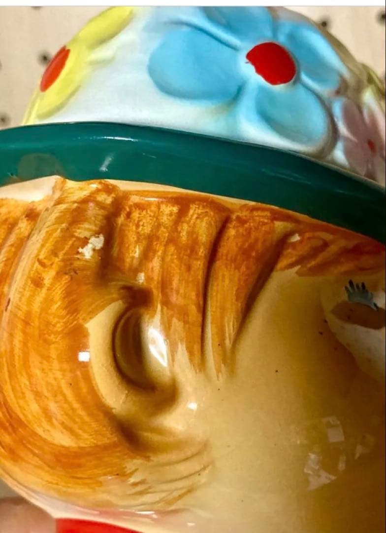 20日まで値下げ 水森亜土 当時物 陶器製 貯金箱 昭和レトロ