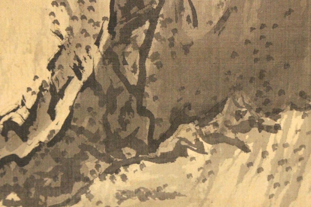 No5126 掛軸　福井江亭　「夏渓」　山水図　絹本着色　共箱　古美術　送料無料