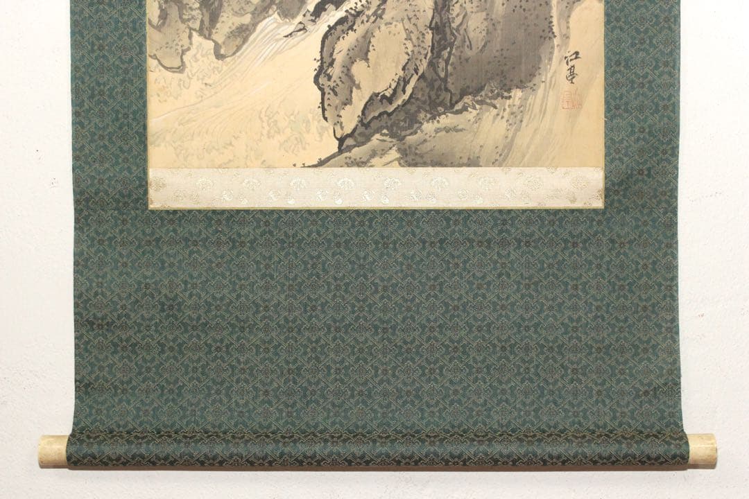 No5126 掛軸　福井江亭　「夏渓」　山水図　絹本着色　共箱　古美術　送料無料