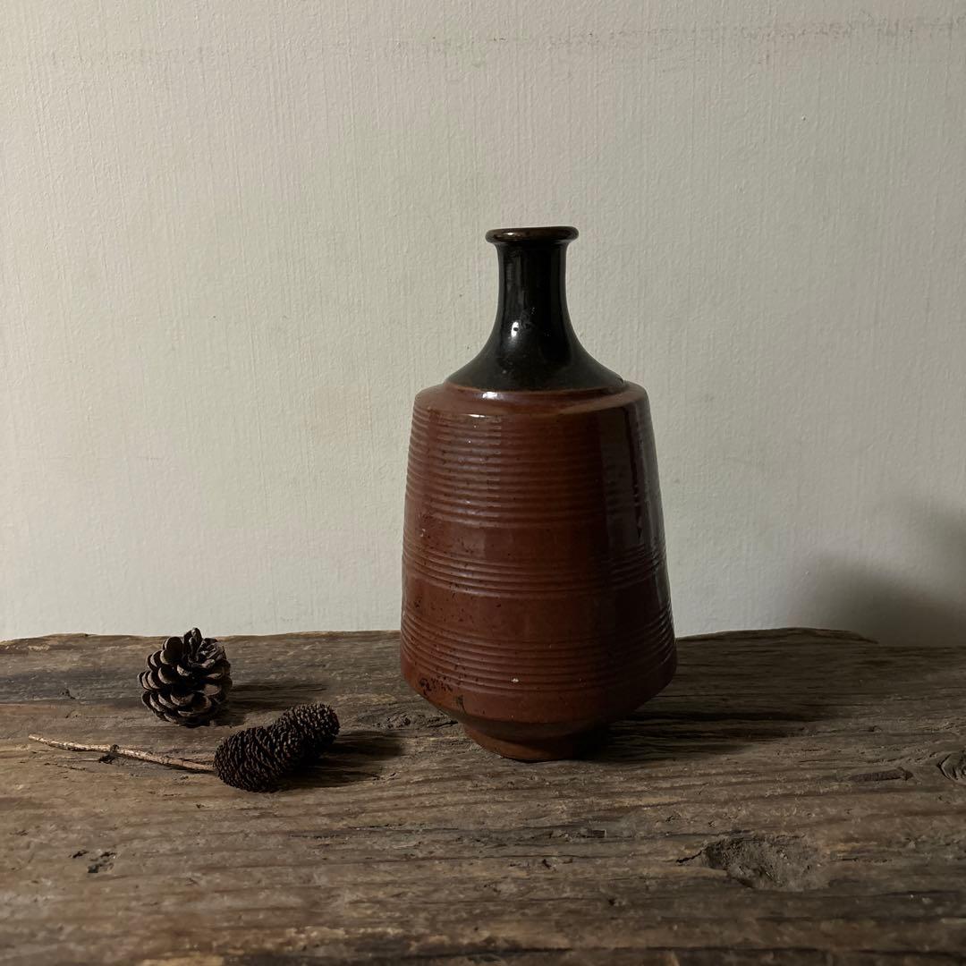 大堀相馬鉄釉もしくは古丹波天目釉徳利　古陶磁.骨董.アンティーク.花入.古民芸