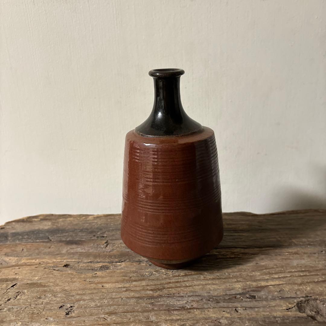 大堀相馬鉄釉もしくは古丹波天目釉徳利　古陶磁.骨董.アンティーク.花入.古民芸
