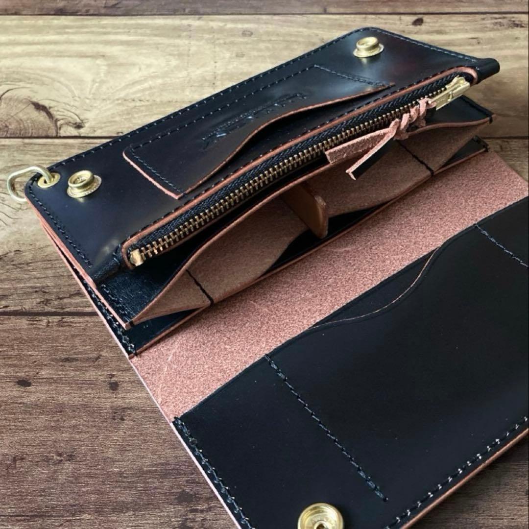 トラッカーウォレット 180（ロング）北米ステアハイド茶芯ブラック【受注生産】