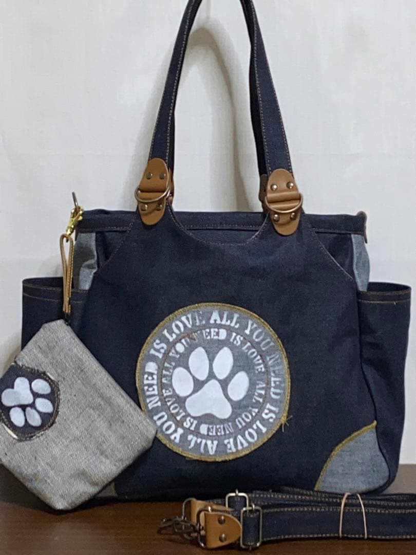 ☆ハンドメイド☆岡山デニム☆柴犬☆4wayあおりバッグ