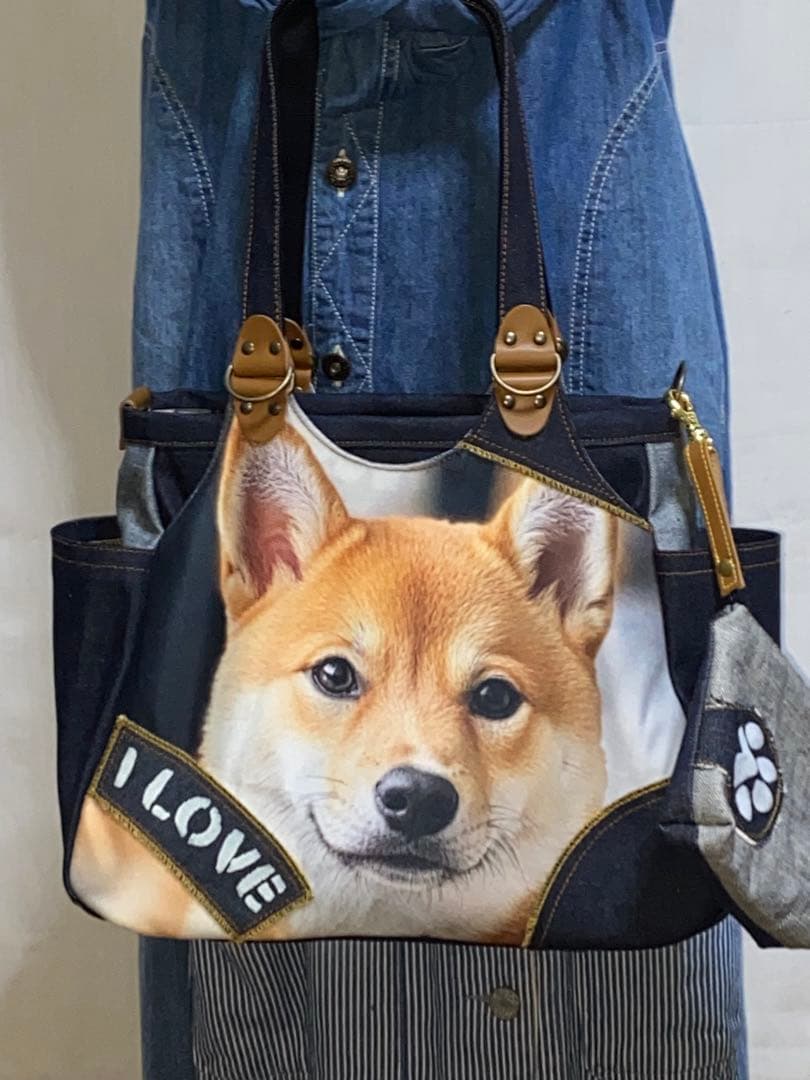 ☆ハンドメイド☆岡山デニム☆柴犬☆4wayあおりバッグ