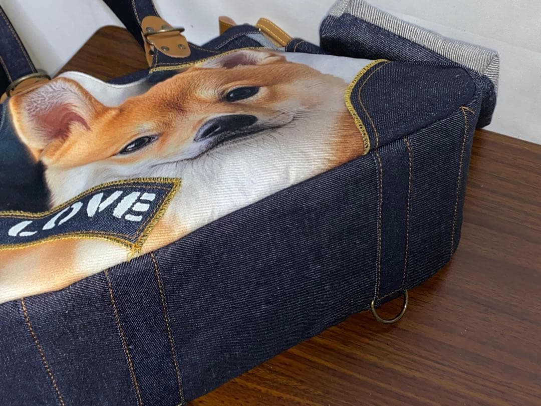 ☆ハンドメイド☆岡山デニム☆柴犬☆4wayあおりバッグ