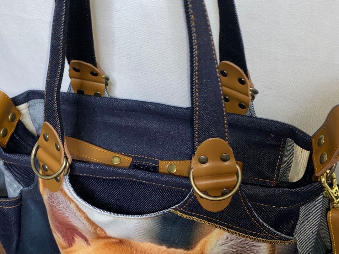 ☆ハンドメイド☆岡山デニム☆柴犬☆4wayあおりバッグ