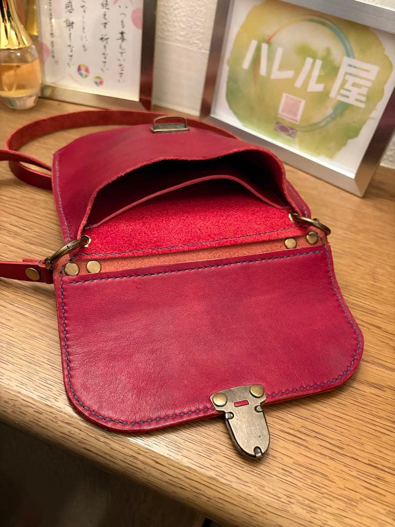 ハンドメイド本革赤いレザーショルダーバッグ/ハンドバック