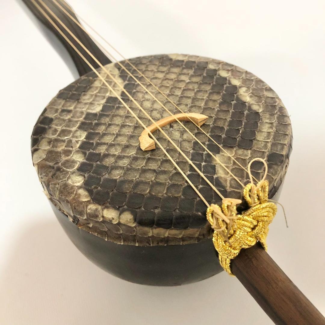 琉球 胡弓 四弦 本革 蛇皮　クーチョー 沖縄胡弓　擦弦楽器 蛇革 ケース付き