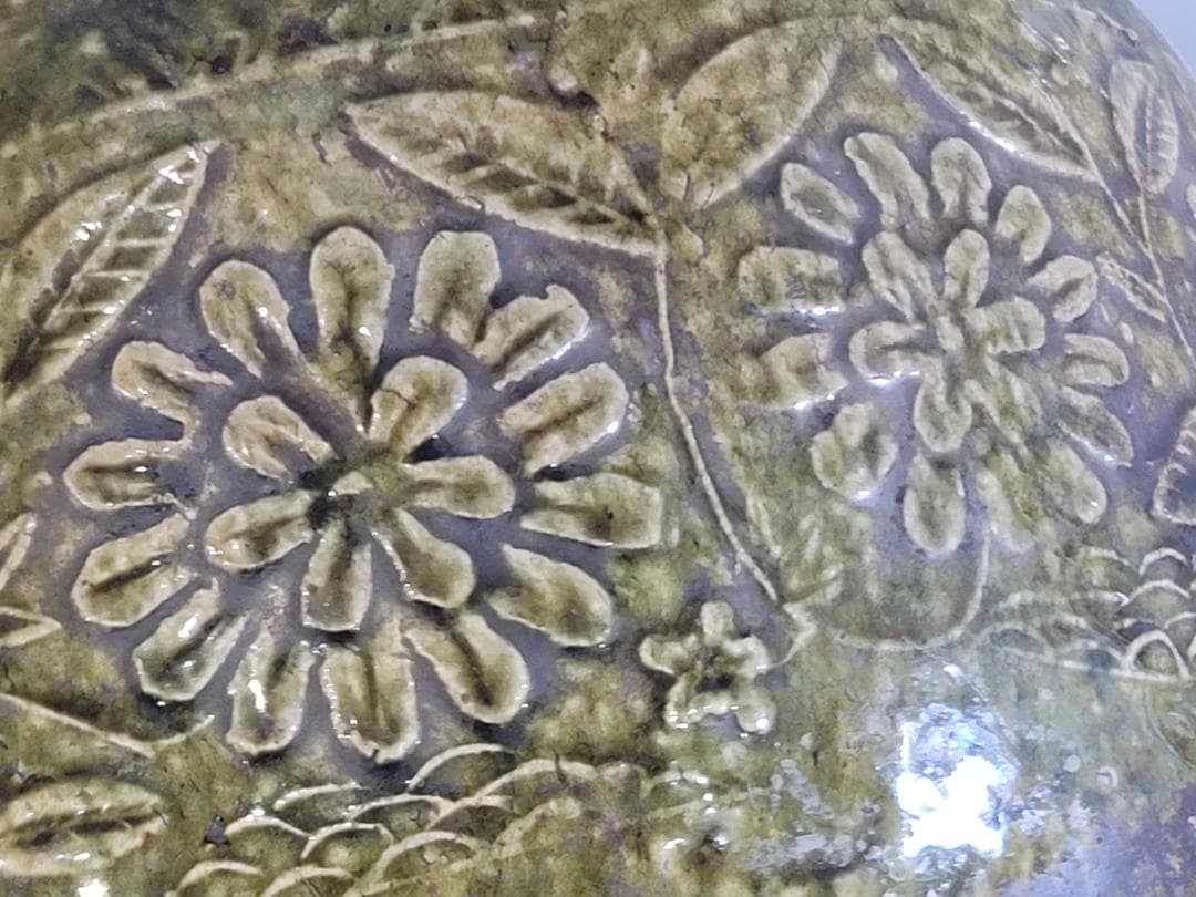 煎茶 織部釉 纏枝蓮花紋 瓶掛 時代物 古美術 DT247