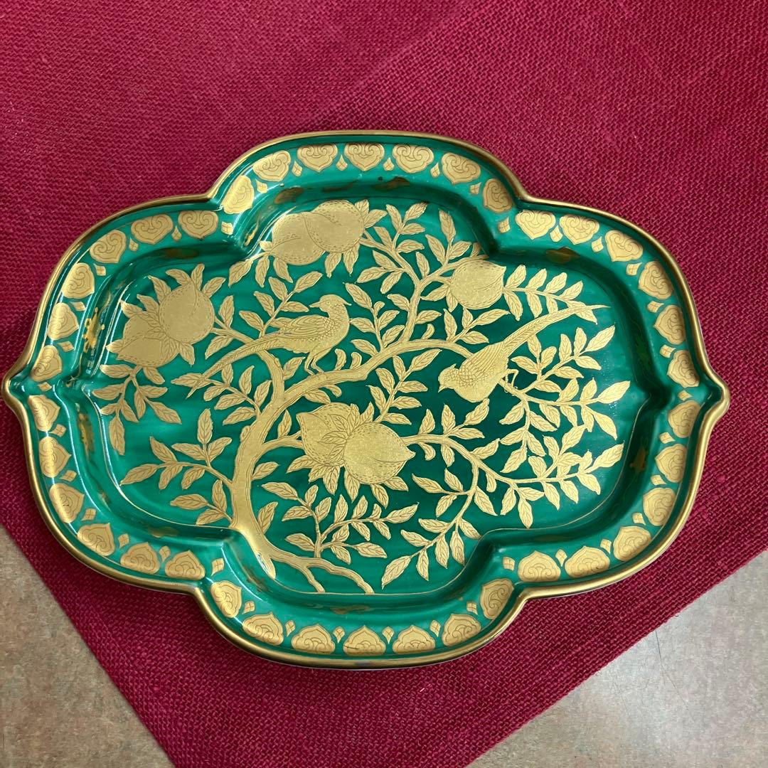 有田焼金蘭桃雉柄皿