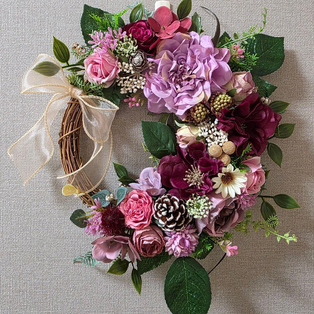 【専用】フラワーリース 秋麗9 咲き誇る花たち 秋色 玄関リース 造花