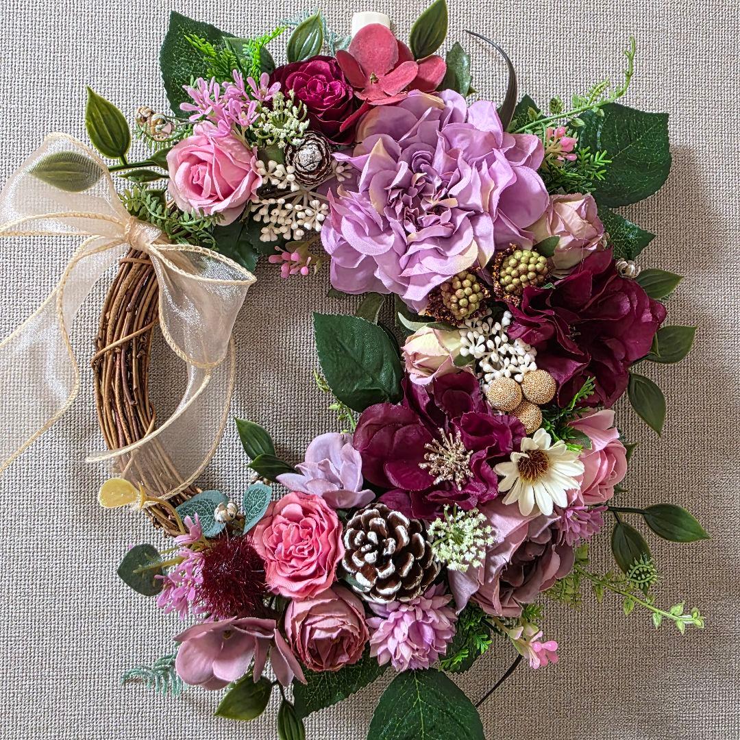 【専用】フラワーリース 秋麗9 咲き誇る花たち 秋色 玄関リース 造花