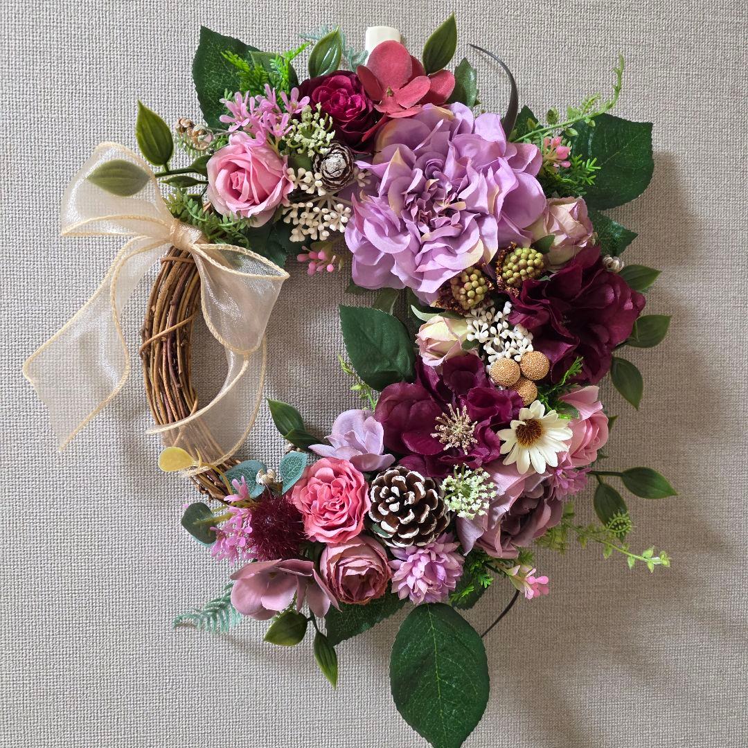 【専用】フラワーリース 秋麗9 咲き誇る花たち 秋色 玄関リース 造花