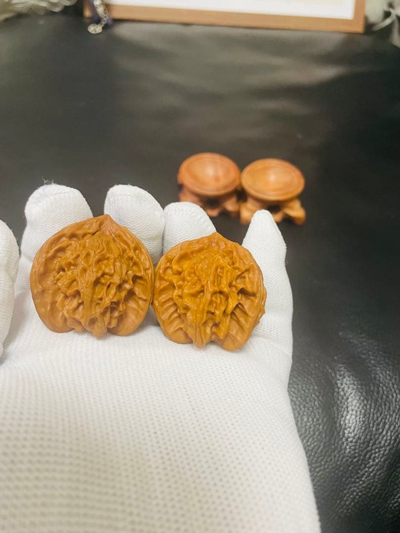 ❤️新入荷No.620 文玩核桃 盘山 三ムキ(ベンツマーク)文玩袋ブラシセット