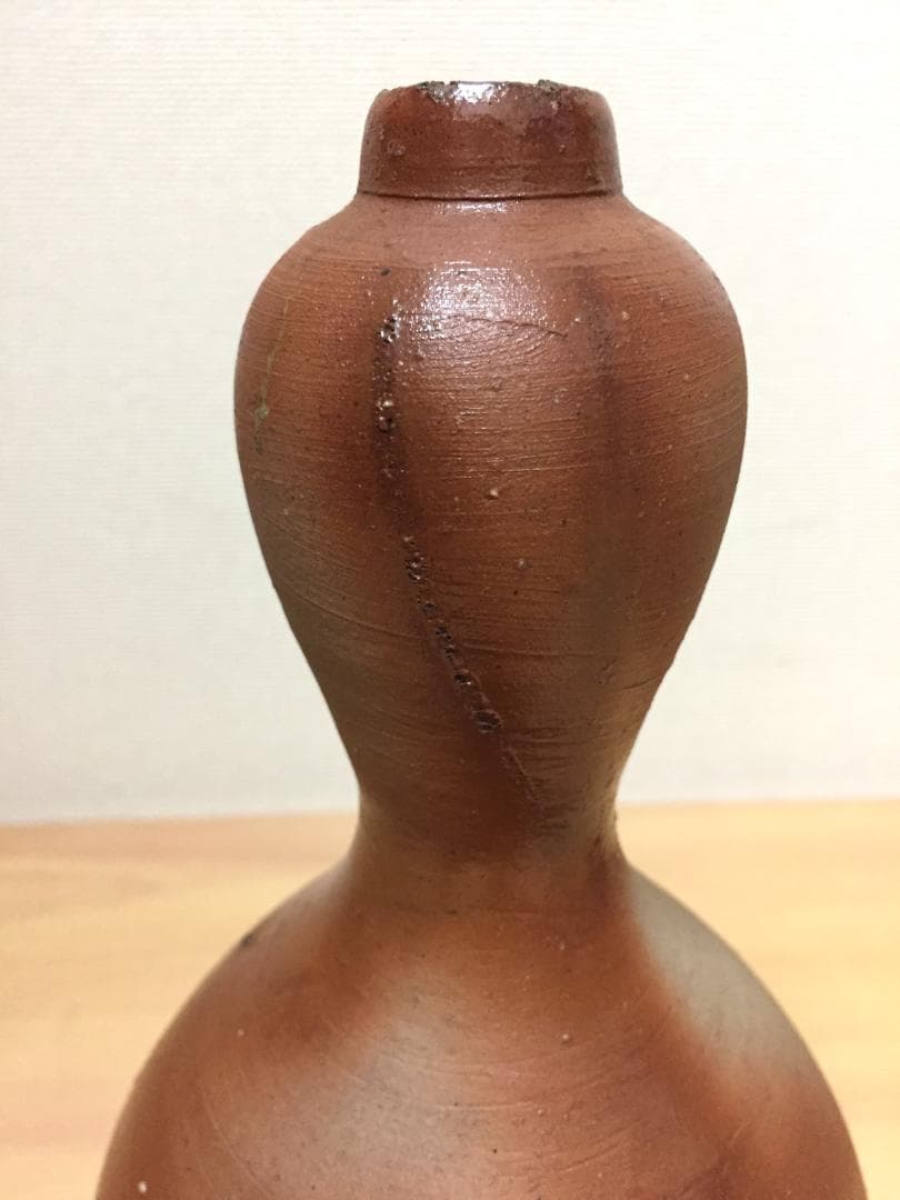 伊勢崎淳 人間国宝 備前焼 火襷 瓢箪型 花生 花瓶 花入 茶道具 艶々の肌