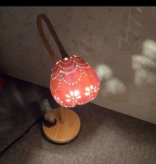 スタンド型　ひょうたんランプ　丸形　小鳥付き