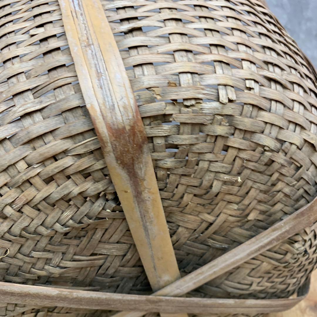 B-3 【大型】竹籠 収穫カゴ 網代編み 昭和レトロ 古道具 ヴィンテージ 竹細