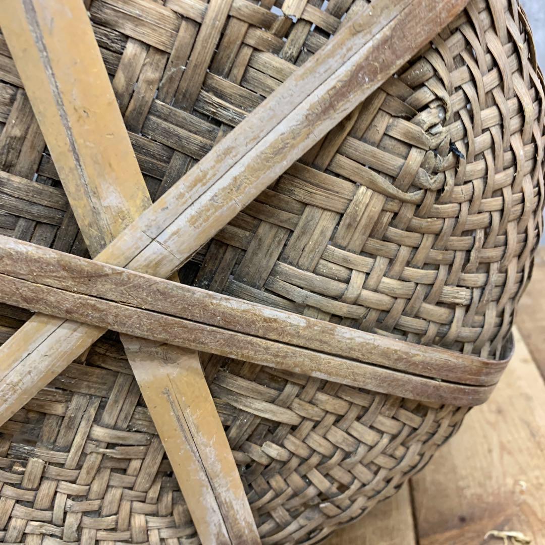B-3 【大型】竹籠 収穫カゴ 網代編み 昭和レトロ 古道具 ヴィンテージ 竹細